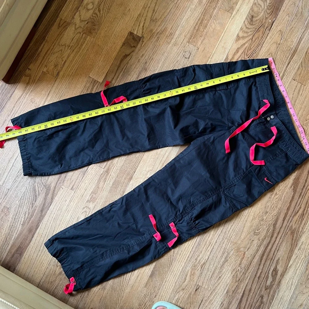 Nike Vintage Cargo Pants Black Pink Ribbon Y2K Wide Leg Utility Trousers Large